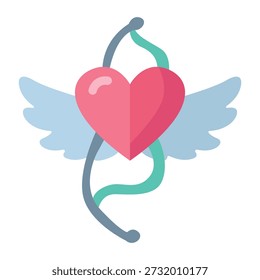 Winged Heart Pierced by Cupid Arrow romantic love symbol flat vector illustration isolated on white background for valentine and relationship concept