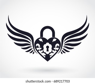 winged heart shape lock symbol / tattoo