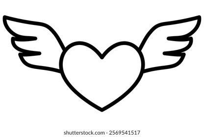 Winged Heart, Simple and cute black and white Valentine's Day icon, Vector Illustration