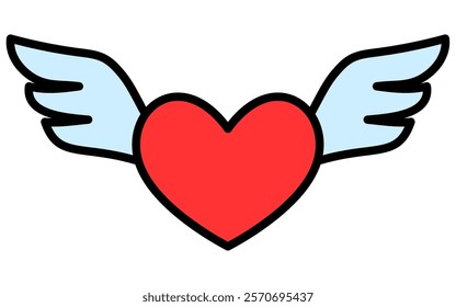 Winged Heart, Simple and cute Valentine's Day icon, Vector Illustration