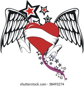 winged heart and stars in vector format