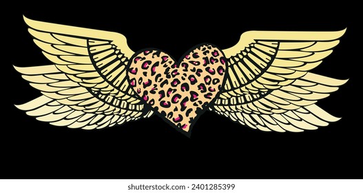 winged heart t-shirt design with leopard print.