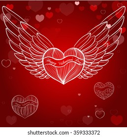 Winged heart valentine light vector background