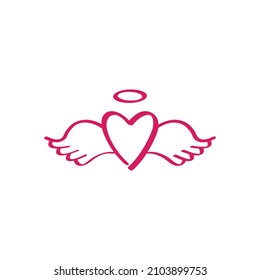 Winged heart vector illustration. Simple heart drawing for love designs.