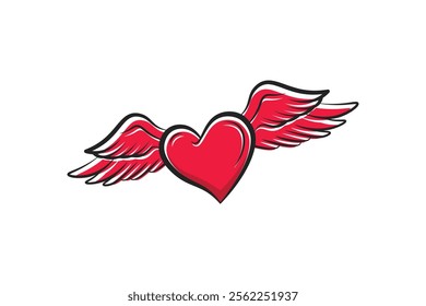 winged heart vector made in red filled outline style