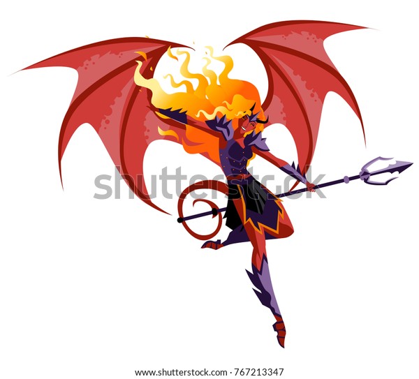 Winged Hell Woman Demoness Trident Stock Vector (Royalty Free) 767213347