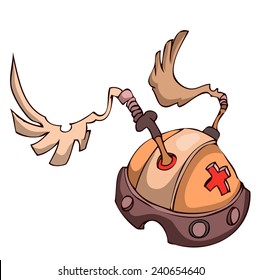 Winged Helmet with a Red Cross Sign on it, Vector Illustration isolated on White Background. 