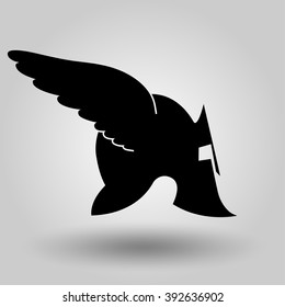 Winged helmet silhouette, symbol of spartan or gladiator soldier or greek warrior or roman legionary, hero sign, vector