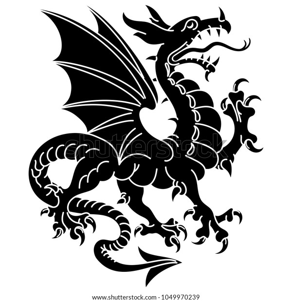 白い背景に翼付き紋章ドラゴン ベクターイラスト のベクター画像素材 ロイヤリティフリー 1049970239