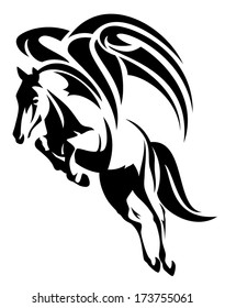 winged horse design - black and white tribal style pegasus