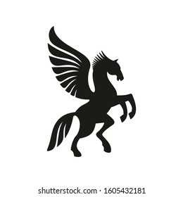 Winged horse silhouette isolated pegasus silhouette. Vector unicorn heraldic symbol, mythical animal