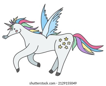 winged horse unicorn flying on a white background. stock vector image
