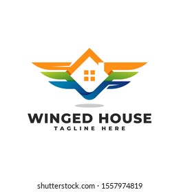Winged House Building Gradient Modern Logo Vector Icon Illustration