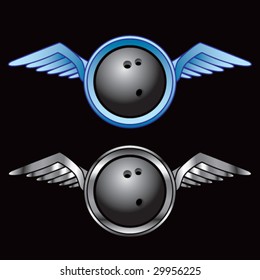 winged icon featuring bowling ball