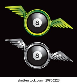 winged icon featuring eight ball