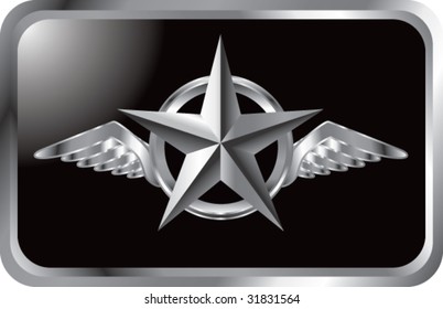 icono alado con estrella plateada en marco plateado