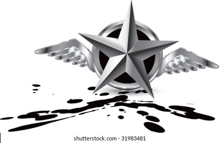 winged icon featuring silver star on splat