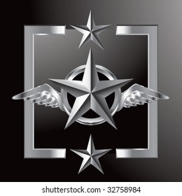 winged icon featuring silver star on star background