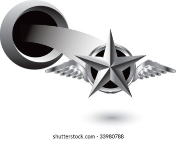 winged icon featuring silver star