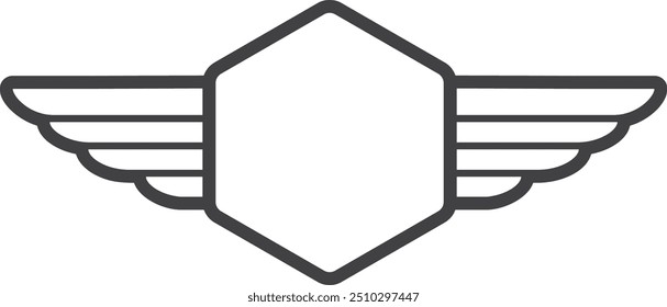 Winged insignia template. Retro military linear sign