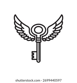 Winged key icon representing access, freedom, and secret solutions.