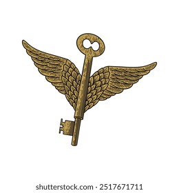 winged key illustration with color