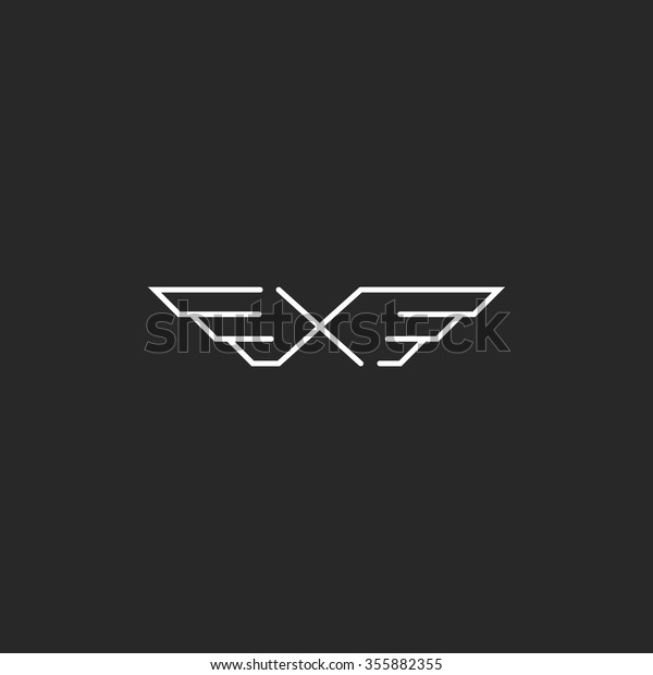 Winged\
letter X monogram logo hipster mockup, design element thin line\
shape, black and white wedding invitation\
emblem