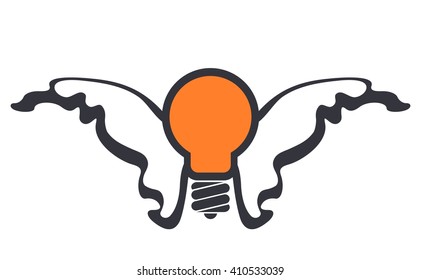 Winged light bulb. Clipart. Winged lamp isolated on white background
