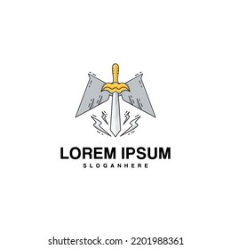 winged lightning sword logo design