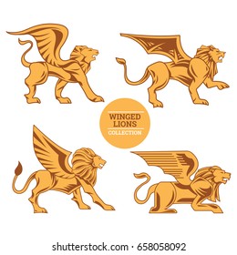 Winged Lion Collection on Gold Color and White Background