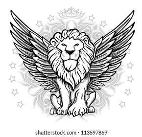 Winged Lion Front View Drawing