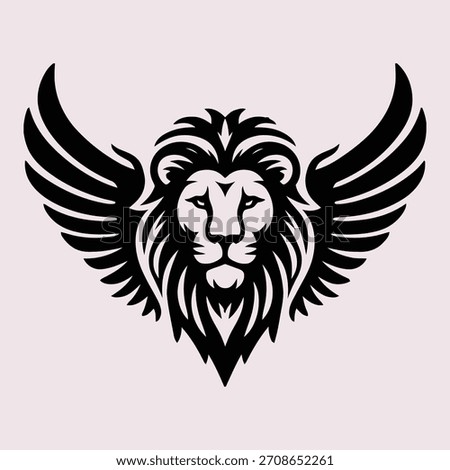 Winged Lion Head Vector Logo: Majestic Animal Mascot, Strong Power Symbol, and Mythical Graphic