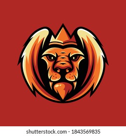 Diseño de iconos de león alado sobre fondo oscuro