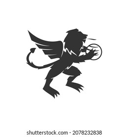 winged lion king standing Crown Illustration Template 