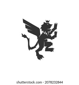 winged lion king standing holding ball template illustration