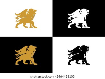 winged lion logo design vector