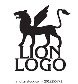 Winged lion logo. Medieval mythical animal