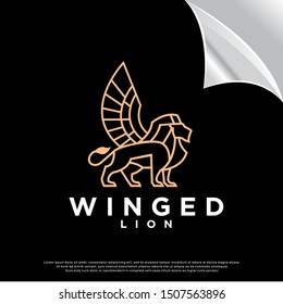 winged lion logo. simple design. vector icon illustration