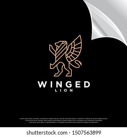 winged lion logo. simple design. vector icon illustration