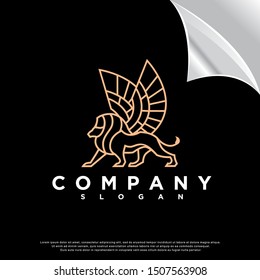 winged lion logo. simple design. vector icon illustration