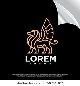 winged lion logo. simple design. vector icon illustration