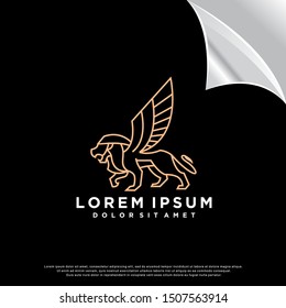winged lion logo. simple design. vector icon illustration