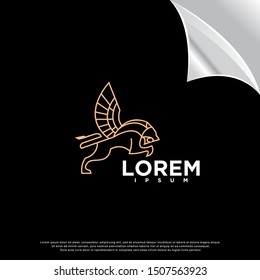 winged lion logo. simple design. vector icon illustration