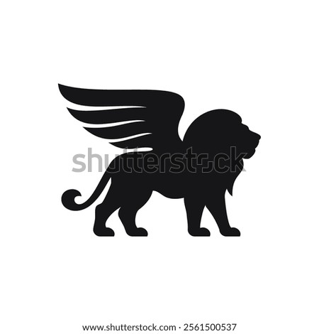 winged lion silhouette icon vector