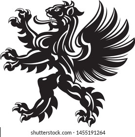 Winged lion tattoo. Black / white silhouette