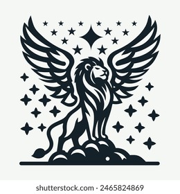 winged lion vector logo on white background