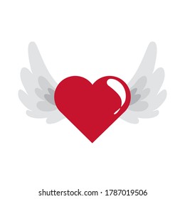 winged love heart romantic passion sweet flat style icon vector illustration
