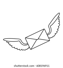 Winged mail envelope icon. Outline illustration of winged mail envelope vector icon for web
