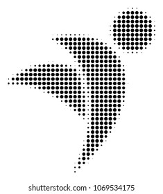 Winged Man halftone vector icon. Illustration style is dotted iconic Winged Man icon symbol on a white background. Halftone texture is round dots.