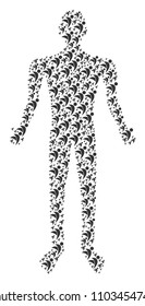 Winged man person representation. Vector winged man icons are composed into man composition.